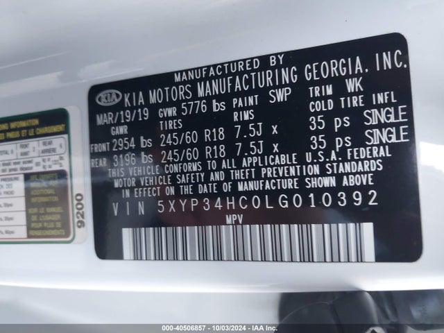 5XYP34HC0LG010392 KIA Telluride Ex