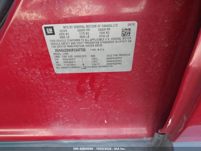 Chevrolet Equinox 2lt 2015 2GNALCEK8F6347722 Image 9