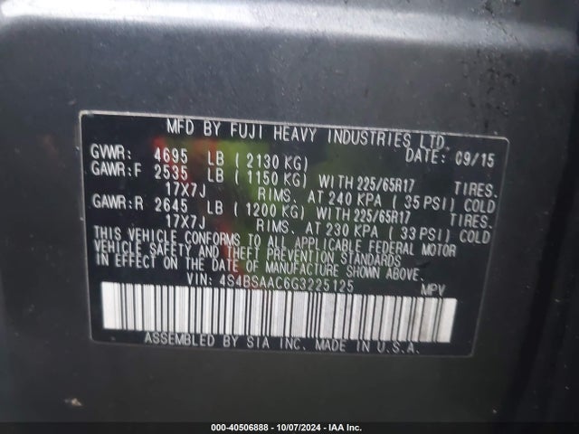 4S4BSAAC6G3225125 Subaru Outback 2.5i