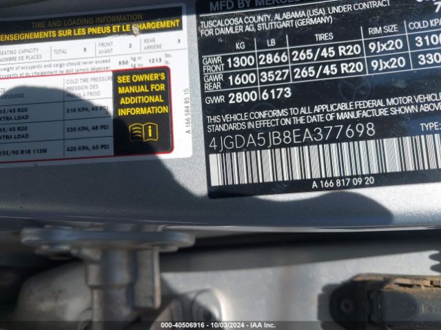 4JGDA5JB8EA377698 Mercedes-Benz ML 350