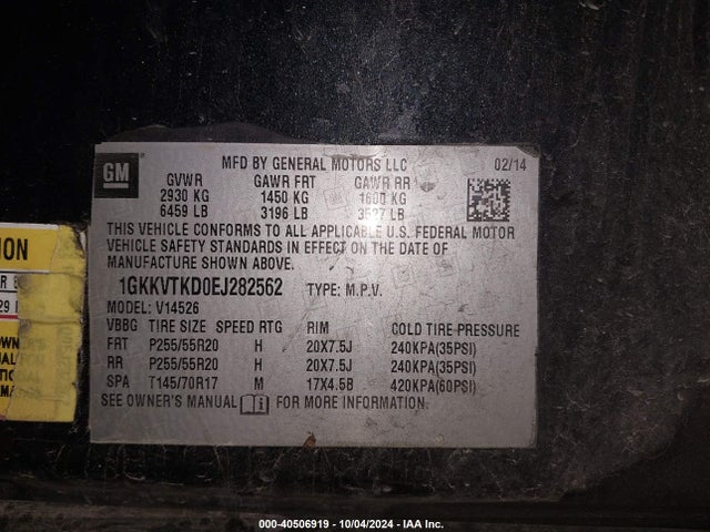 GMC Acadia Denali 2014 1GKKVTKD0EJ282562 Image 9