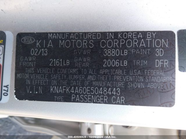 KNAFK4A60E5048443 KIA FORTE LX