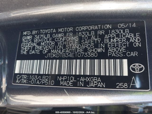 JTDKDTB34E1073380 Toyota Prius C Four