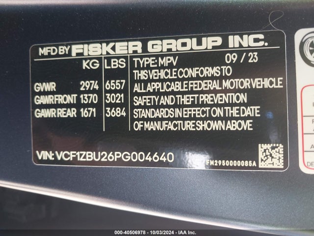 Fisker Ocean One 2023 VCF1ZBU26PG004640 Image 9