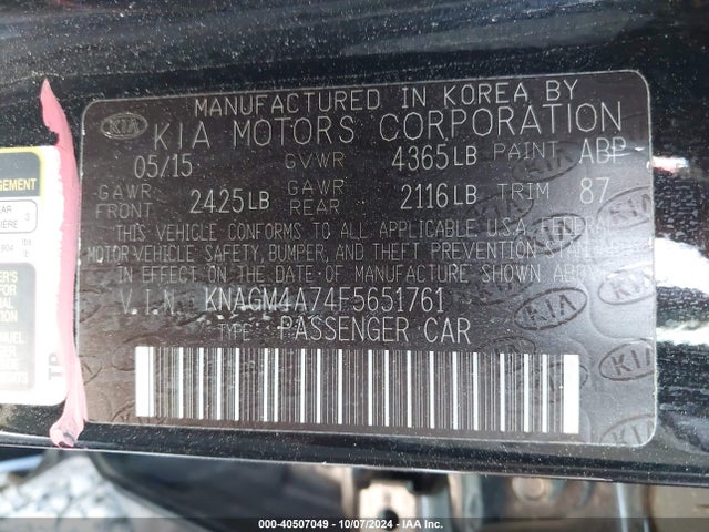 KIA Optima Lx 2015 KNAGM4A74F5651761 Image 9