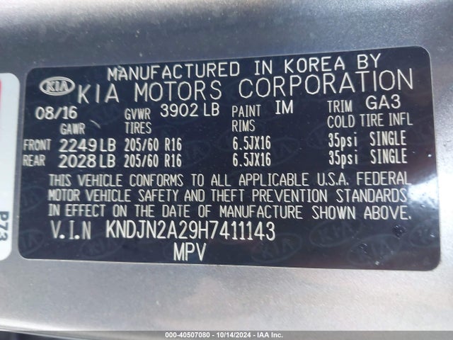 KIA Soul 2017 KNDJN2A29H7411143 Image 9