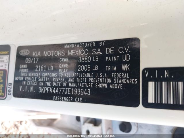 3KPFK4A77JE193943 KIA FORTE LX