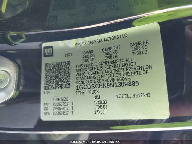 1GCGSCEN9N1309885 Chevrolet Colorado 2wd  Short Box Lt