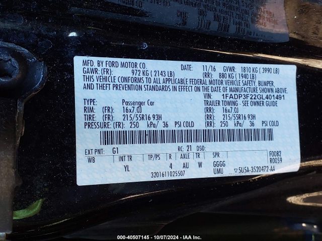 1FADP3F22GL401491 Ford FOCUS SE