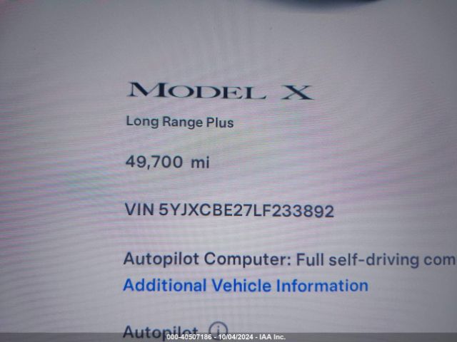 5YJXCBE27LF233892 Tesla Model X Long Range Dual Motor All-wheel Drive/long Range Plus Dual Motor All-wheel Drive