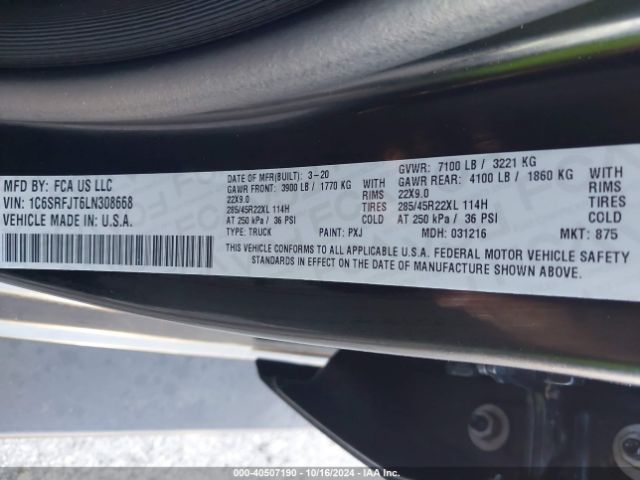1C6SRFJT6LN308668 RAM 1500 Laramie  4x4 5'7 Box