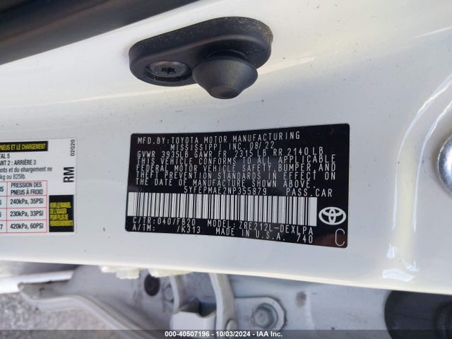 Toyota COROLLA LE 2022 5YFEPMAE2NP355879 Image 9