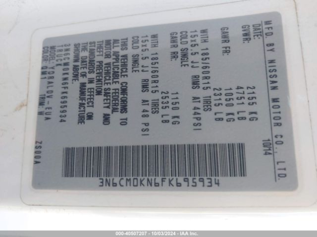 3N6CM0KN6FK695934 Nissan Nv200 S