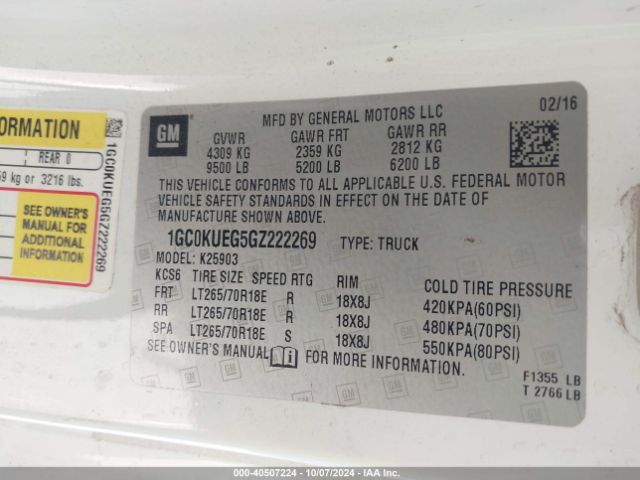 1GC0KUEG5GZ222269 Chevrolet Silverado 2500hd Wt