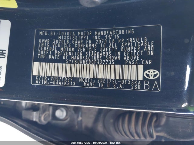 Toyota Corolla S Plus 2016 5YFBURHE8GP427735 Image 9