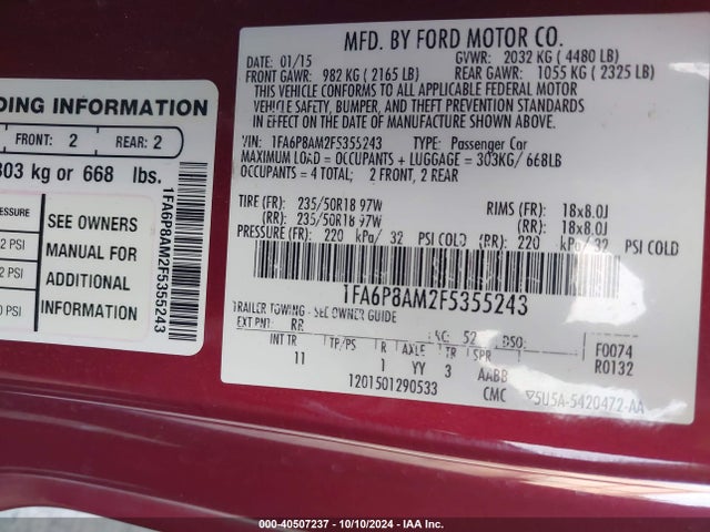 Ford Mustang V6 2015 1FA6P8AM2F5355243 Image 9