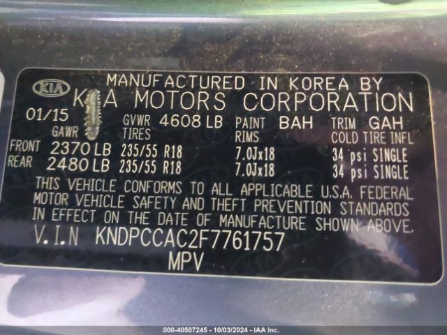 KNDPCCAC2F7761757 KIA Sportage Ex