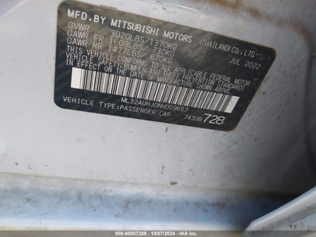 2022 MITSUBISHI MIRAGE ML32AUHJ0NH009657 Photo 8