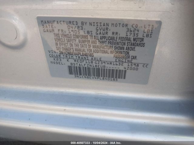 3N1CN8EV4PL840185 Nissan Versa 1.6 Sv Xtronic Cvt