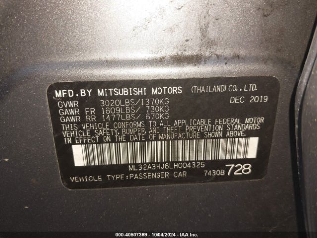 ML32A3HJ6LH004325 Mitsubishi Mirage Es/se