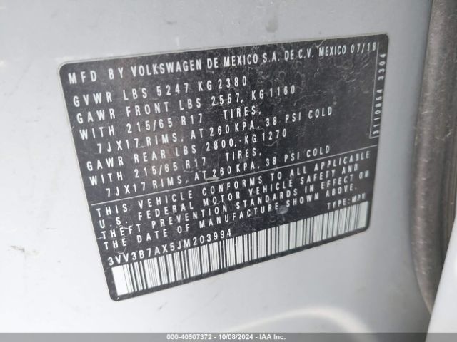 3VV3B7AX5JM203994 Volkswagen Tiguan 2.0t Se/2.0t Sel