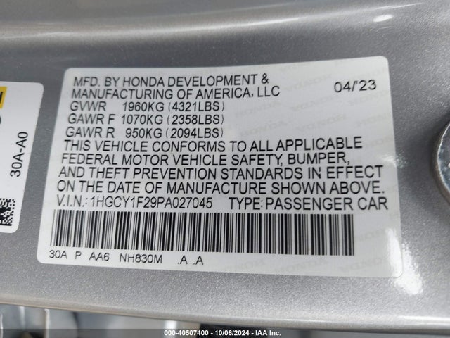 1HGCY1F29PA027045 Honda ACCORD LX