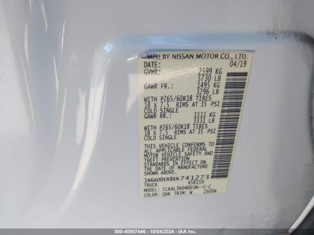 Nissan Frontier Sl 2019 1N6AD0ER8KN741273 Image 9