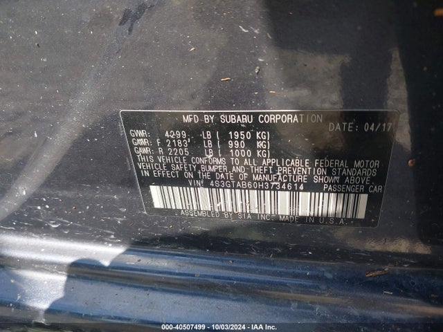 40507499 :رقم المزاد ، 4S3GTAB60H3734614 vin ، 2017 Subaru Impreza 2.0i Premium مزاد بيع