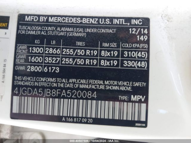 4JGDA5JB8FA520084 Mercedes-Benz ML 350