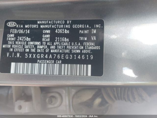5XXGR4A76EG314619 KIA OPTIMA SX