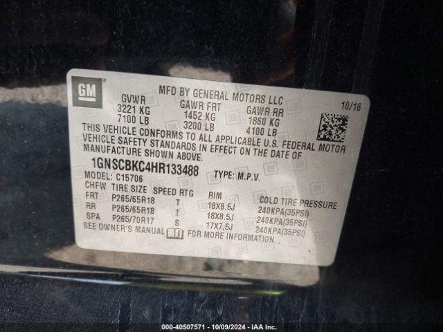 1GNSCBKC4HR133488 Chevrolet Tahoe Lt