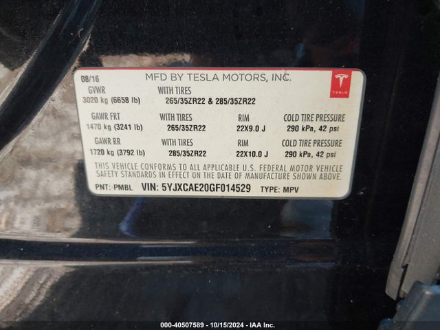 2016 TESLA MODEL X 5YJXCAE20GF014529 Photo 8