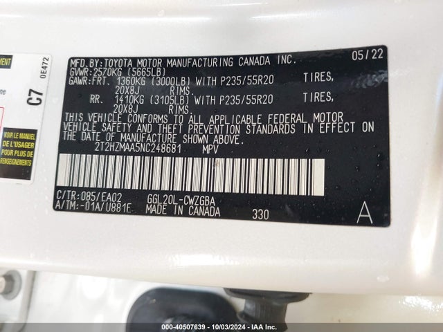 Lexus RX 350 2022 2T2HZMAA5NC248681 Image 9