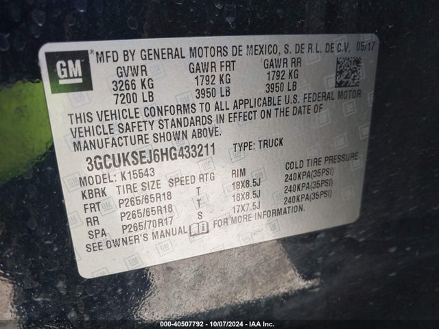 Chevrolet Silverado 1500 2lz 2017 3GCUKSEJ6HG433211 Image 9