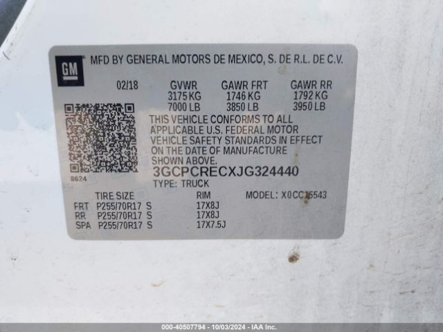 3GCPCRECXJG324440 Chevrolet Silverado 1500 1lt