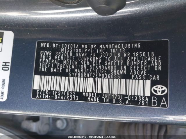 5YFBURHE7EP036055 Toyota Corolla S Plus