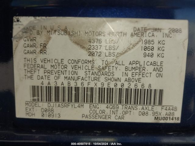 2009 MITSUBISHI GALANT 4A3AB36FX9E002668 Photo 8