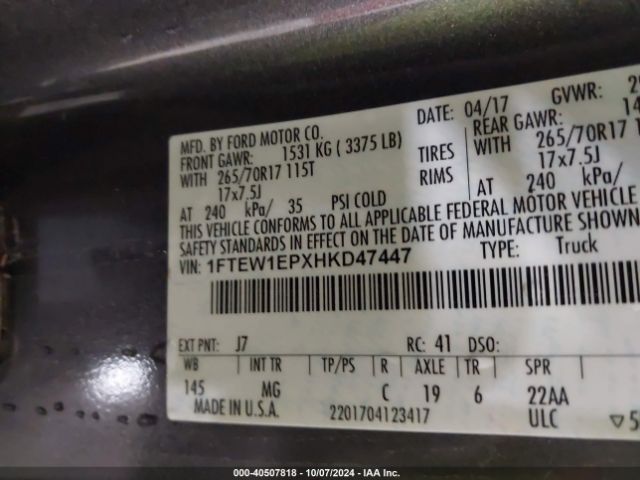 1FTEW1EPXHKD47447 Ford F-150 Xlt