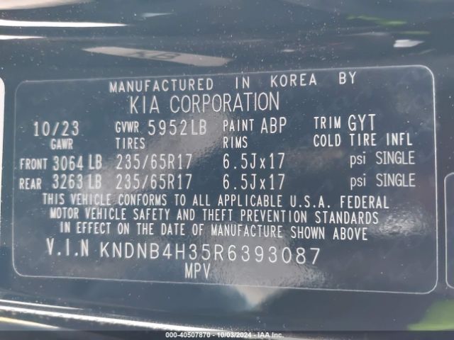 KNDNB4H35R6393087 KIA Carnival Lx