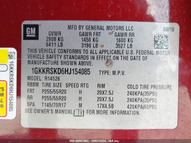 1GKKRSKD6HJ154085 GMC Acadia Limited