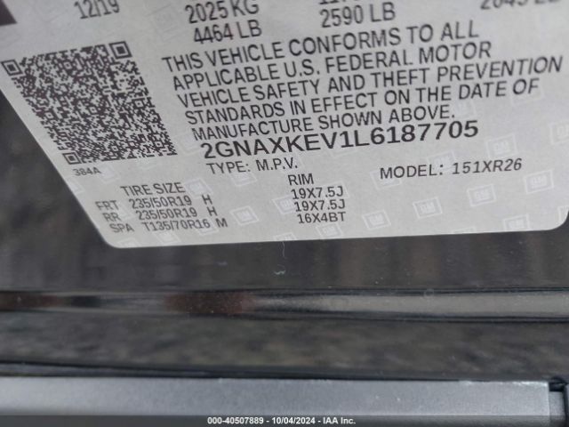 2GNAXKEV1L6187705 Chevrolet Equinox Fwd Lt 1.5l Turbo