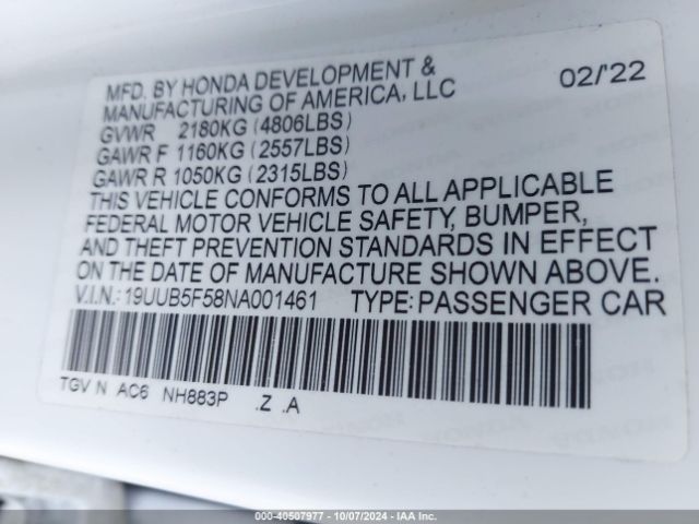 19UUB5F58NA001461 Acura Tlx A-spec Package