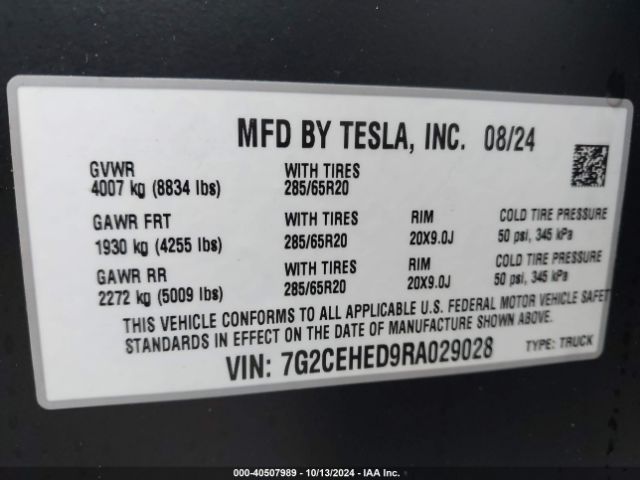 7G2CEHED9RA029028 Tesla Cybertruck All-wheel Drive