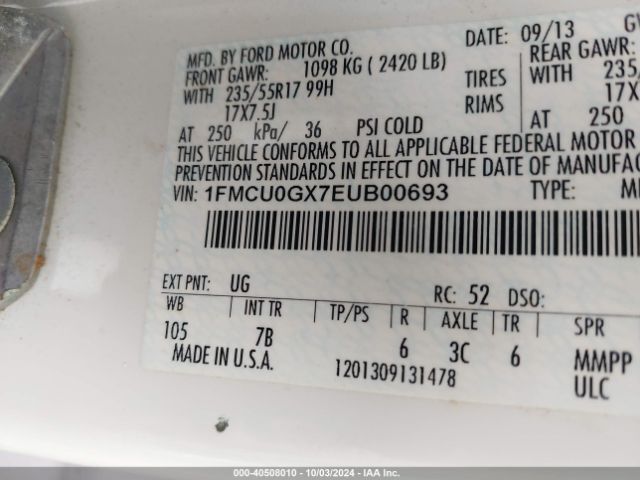 1FMCU0GX7EUB00693 Ford ESCAPE SE