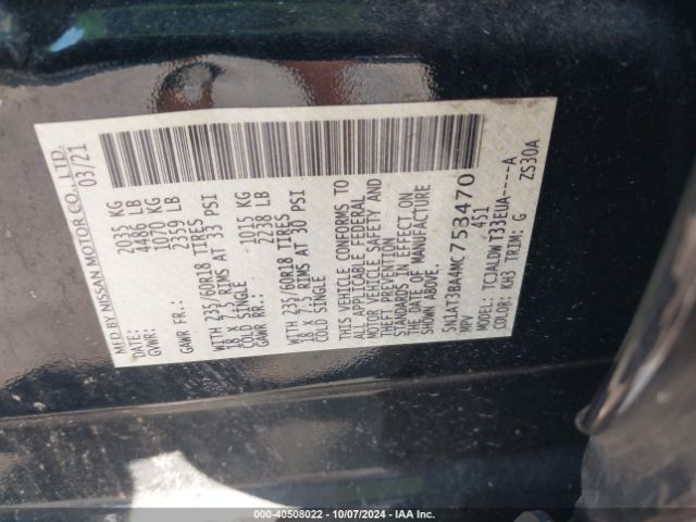 5N1AT3BA4MC753470 Nissan Rogue Sv Fwd