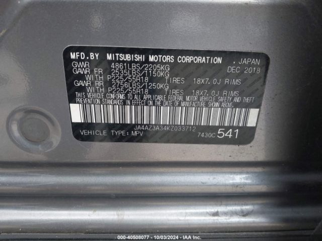 2019 MITSUBISHI OUTLANDER JA4AZ3A34KZ033712 Photo 8