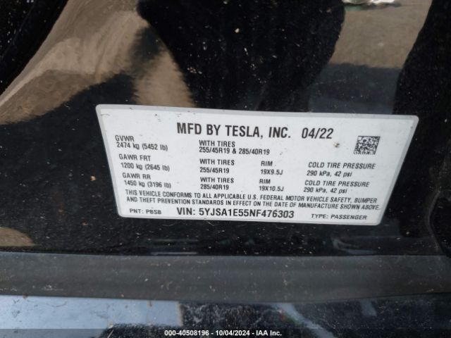 5YJSA1E55NF476303 Tesla Model S Dual Motor All-wheel Drive