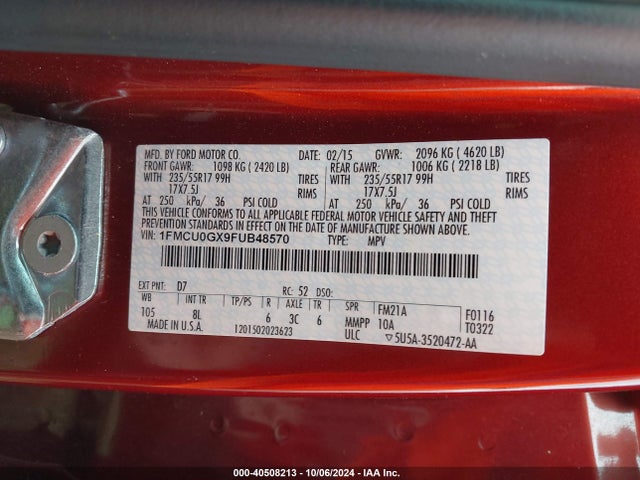 Ford ESCAPE SE 2015 1FMCU0GX9FUB48570 Image 9