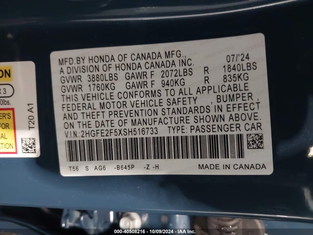 Honda Civic Sport 2025 2HGFE2F5XSH516733 Image 9