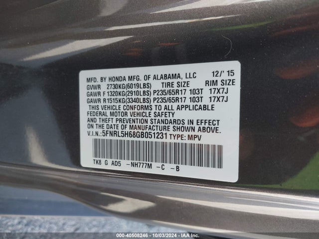 Honda Odyssey Ex-l 2016 5FNRL5H68GB051231 Image 9